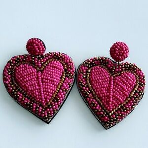 Vibrant Pink and Gold Heart Earrings
